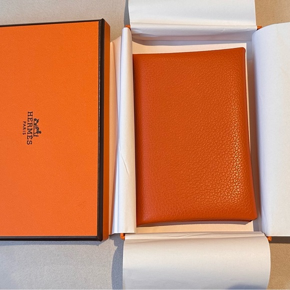Hermes Accessories - Hermès Orange Leather Wallet calvi
